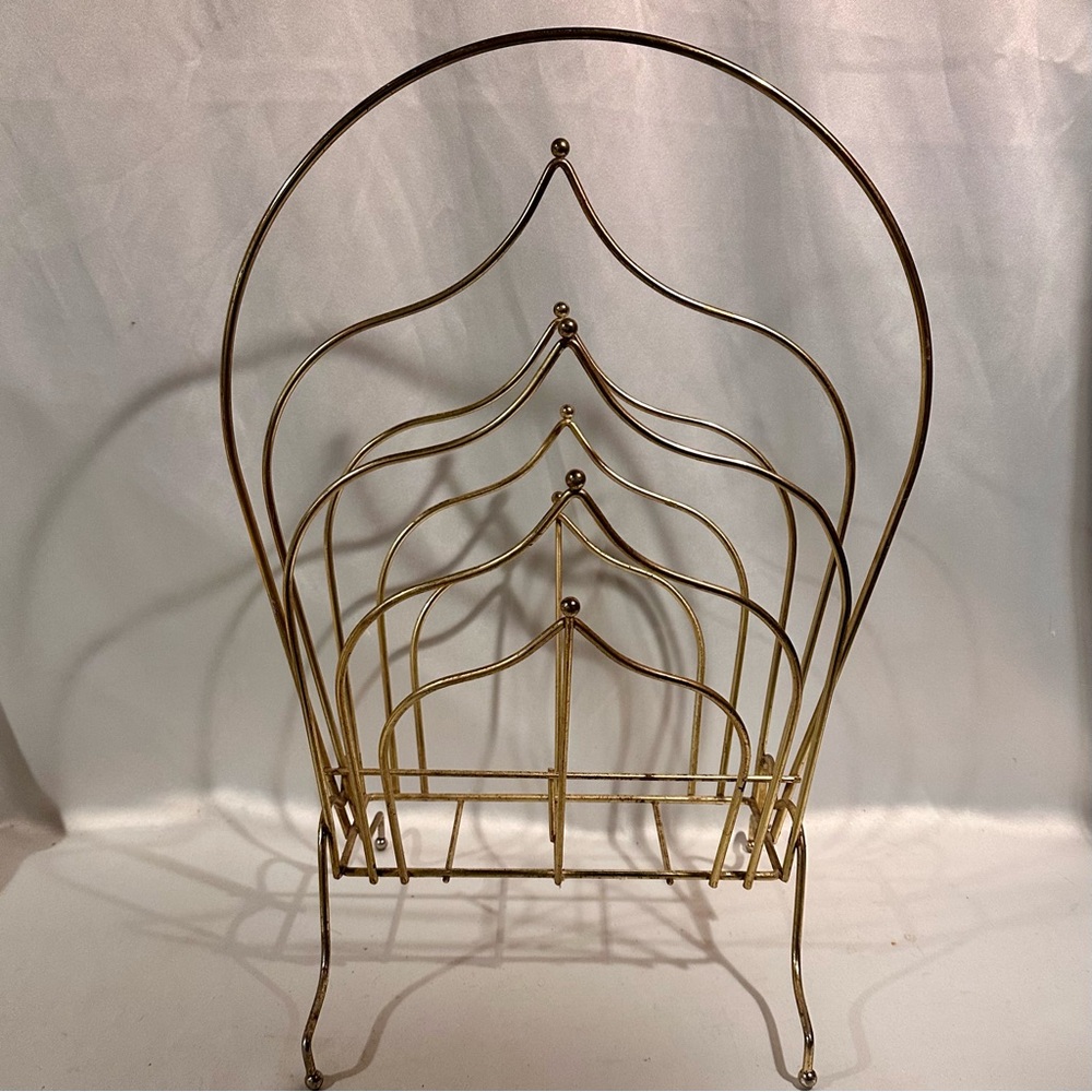 Vintage Brass Metal Magazine Rack